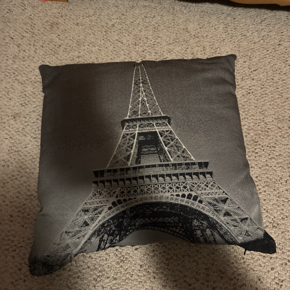 Gray Eiffel Tower Decorative Pillow